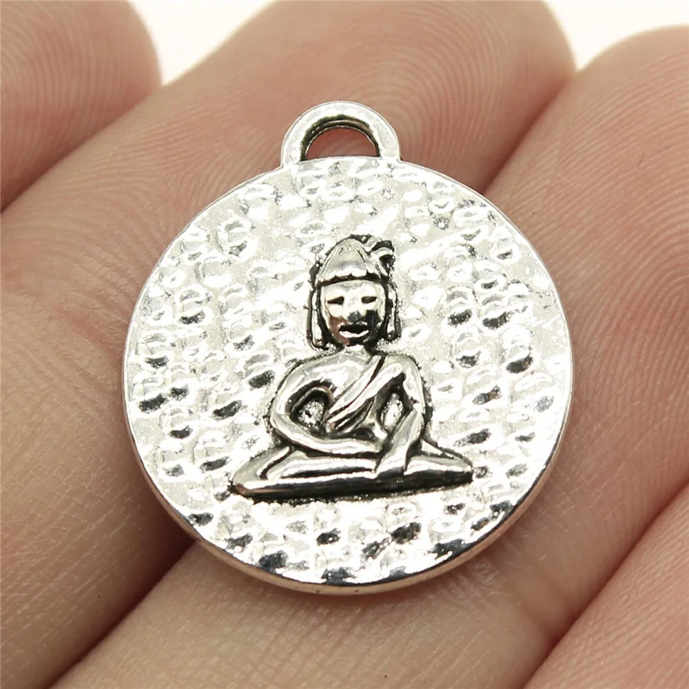 20pcs 22x20mm(0.87x0.79inch) Antique Silver Color Round Double-Sided Sitting Buddha Charms Jewelry Making DIY