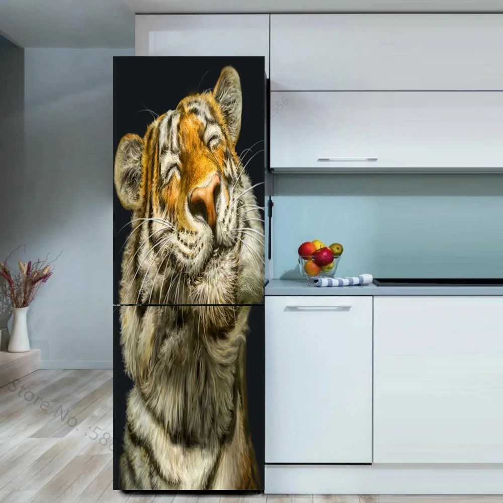 3D Fridge Sticker Customizable Giraffe Funny Cat  Poster Vinyl PVC Waterproof Home Decoration Kitchen Refrigerator Mural Sticker