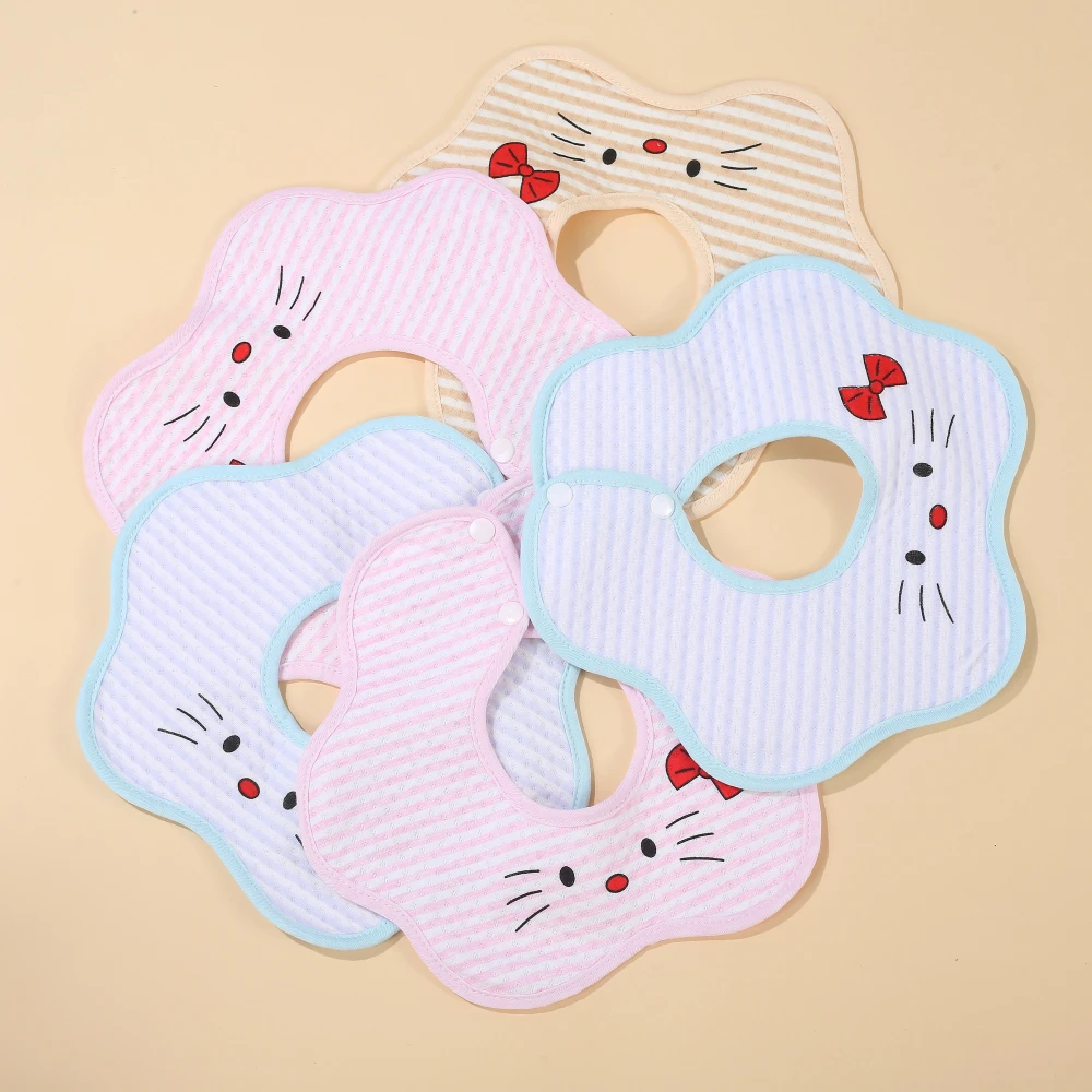 Cotton Gauze Baby Bib Infant Accessories Cute Print Cat Apron Feeding Bib For Soft Snap Button Burp Cloths Kids Saliva Towel