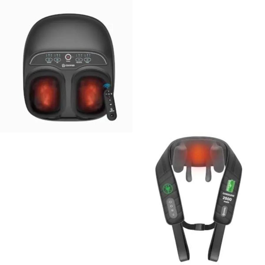 

Foot Massager Neck Massager with Adjustable Intensity for Home Use Soft Black Fabric Ergonomic Design Rechargeable Battery Idea