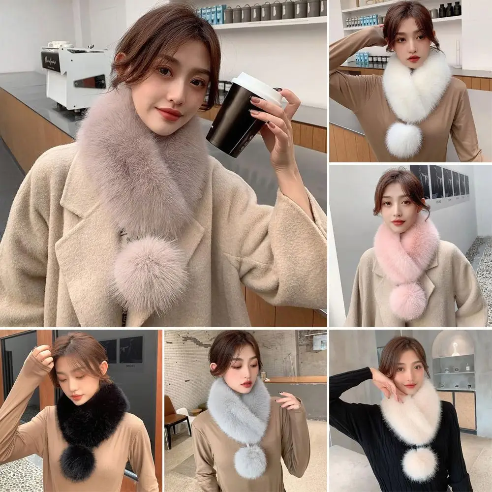 Fashion Thicken Warm with Pompom Imitation Fur Scarf Women Scarf Fur Collar Artificial Wool Bib