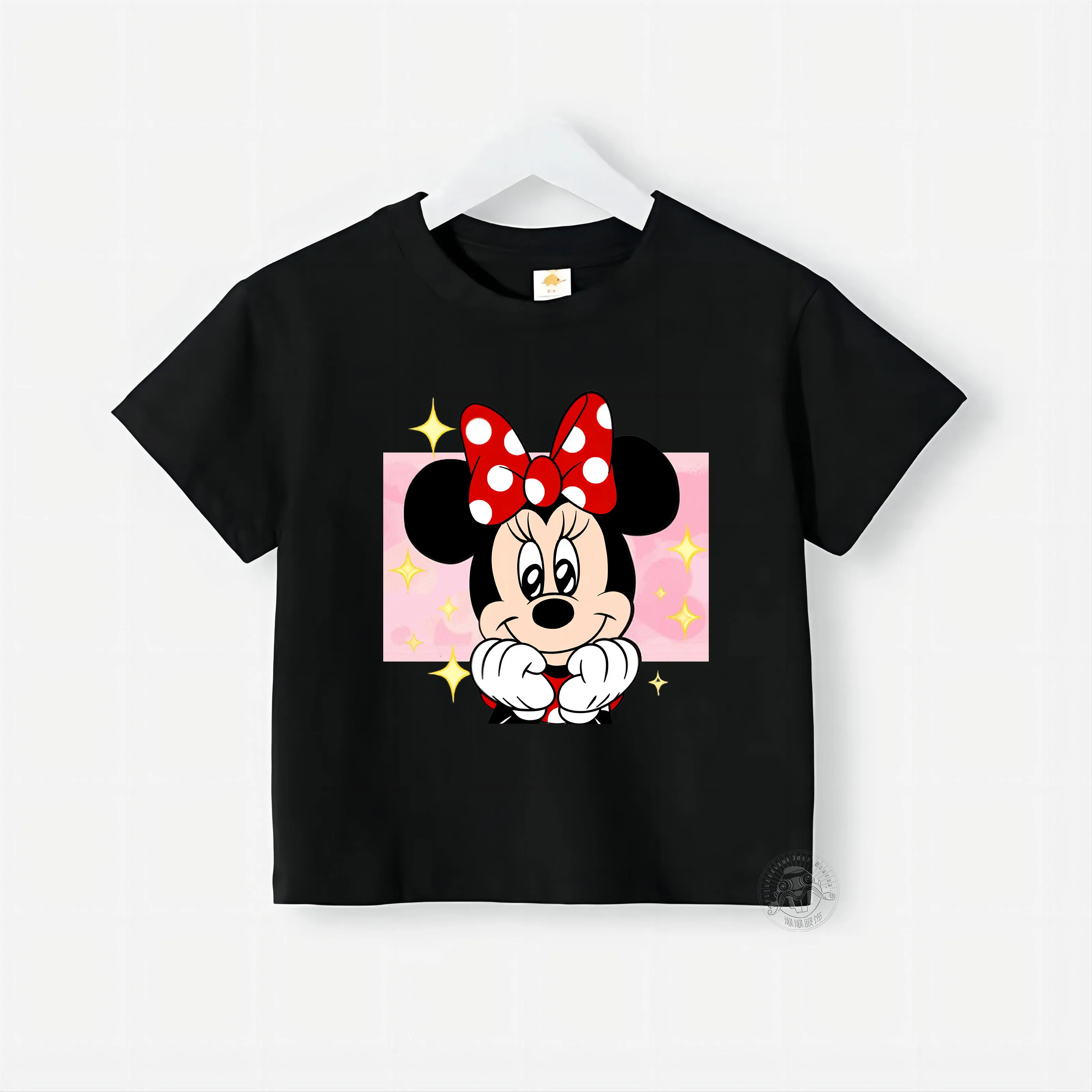 Kids Girls Red T-shirt Cartoon Minnie Mickey Print Kids Summer Girls Cotton Casual T-shirt Quick drying round neck short sleeve