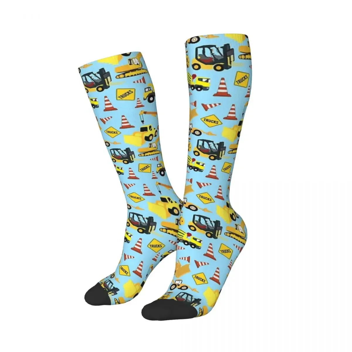 Construction Trucks Vehicles Pattern - Excavator, Dump Truck Socks Soft Stockings All Season Long Socks Accessories