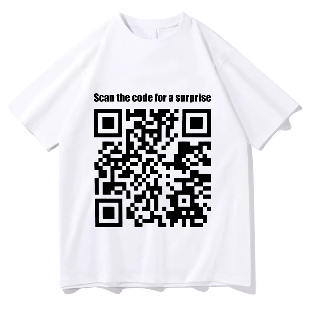 Funny QR Code T-shirts Prank Funny Cotton Tops Scan The Code for A Surprise Tees Women Men Creative Clothing Loose Tshirts Trend