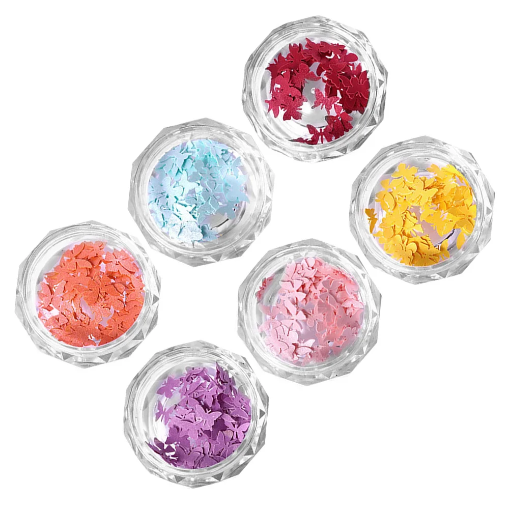 

6pcs Creative Diy 3D Decor Butterfly Nail Art Decoration Colorful Pattern Nail Ornament For Women Sparkling Manicure Accessories