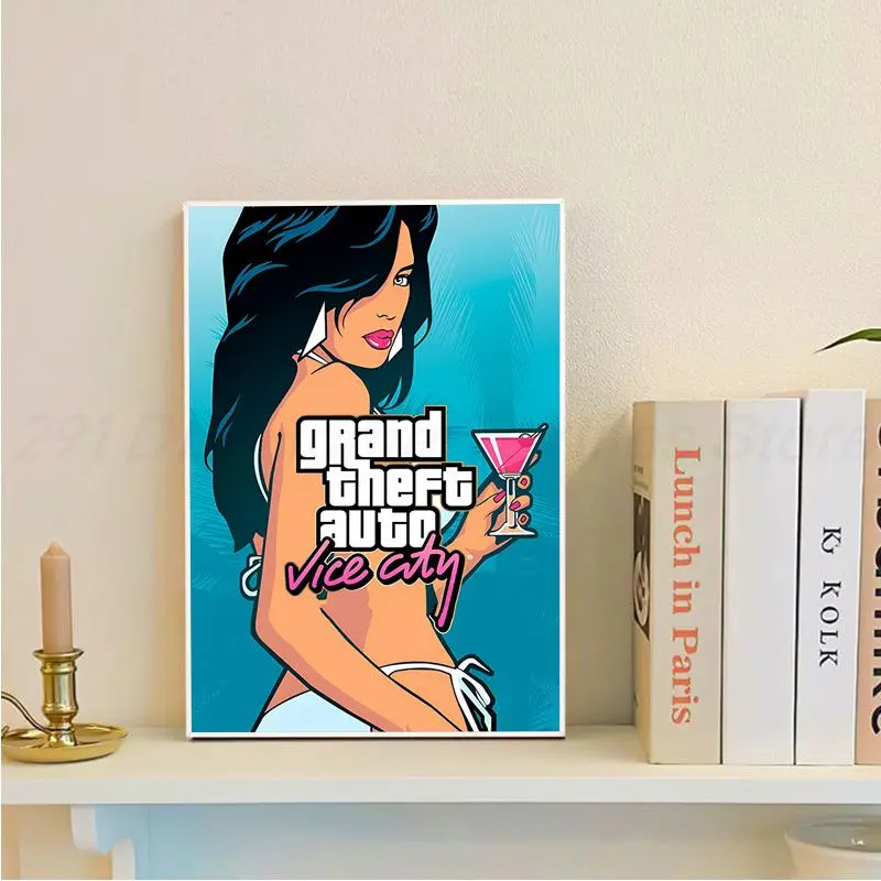 Game GTA 5 Grand Theft Auto Vintage Posters Sticky Waterproof Paper Sticker Coffee House Bar Stickers Wall Painting