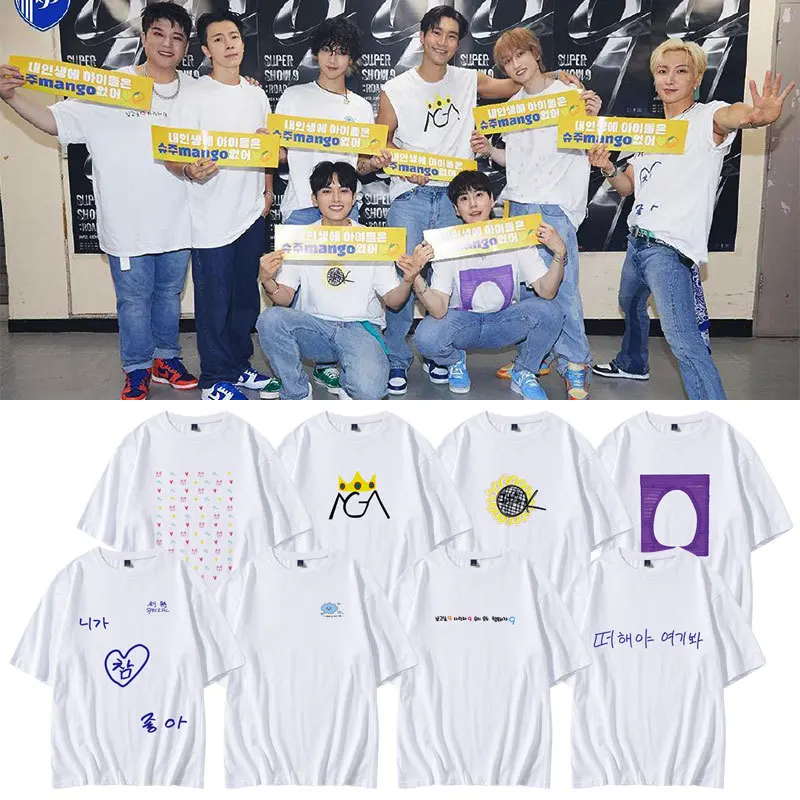 Superjunior Super Show 9 Road T-shirt Fashion Cartoon Letter Print T Shirt Men Women Summer Cartoon Short Sleeve Tee Tops