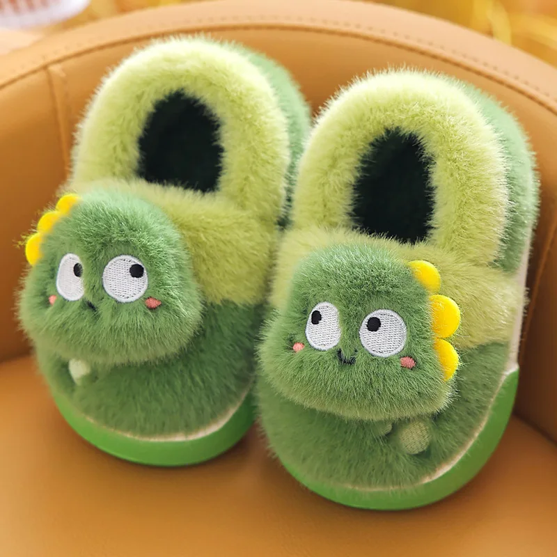 Autumn and winter children's cotton shoes warm plush slippers solid color thickened men and women indoor toddler casual shoes