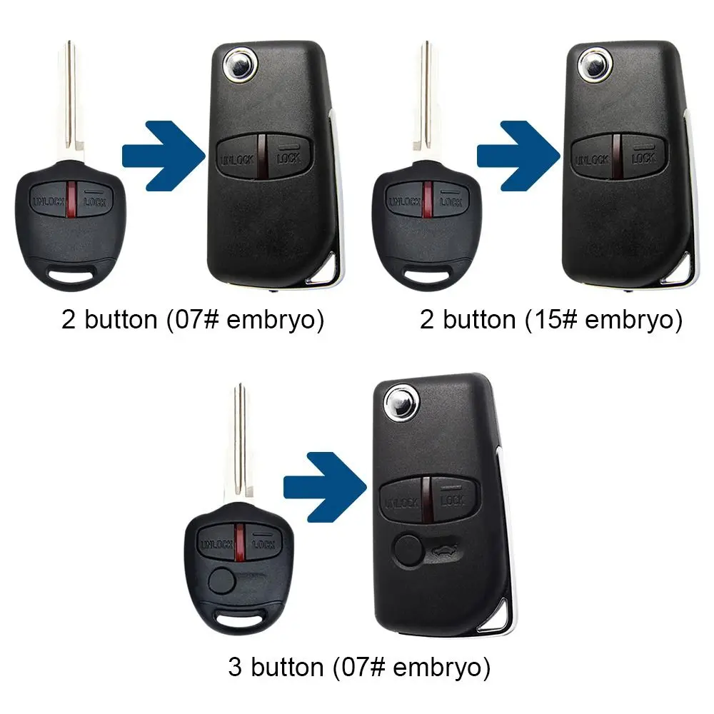 2/3 Buttons Remote Key Case Flip Folding Car Key Cover Black for Mitsubishi Lancer EX Evolution Grandis Outlander