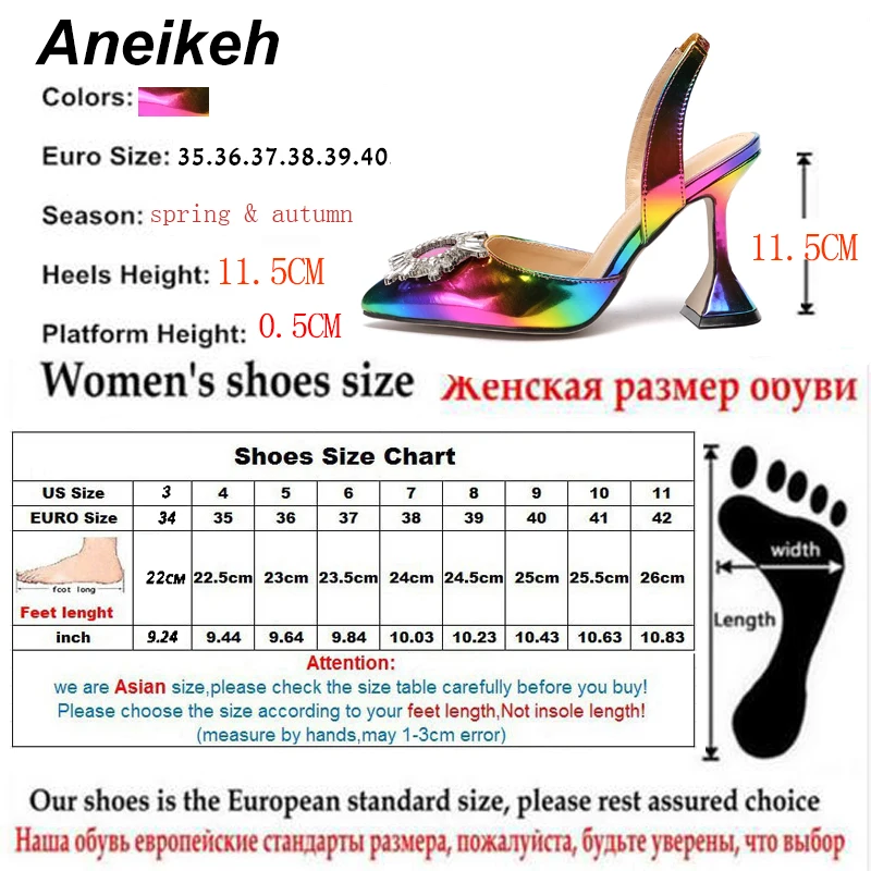 Aneikeh-Sapatos de salto alto femininos, dedo apontado, diamante, cristal, arco-íris, bombas de casamento feminino, moda verão