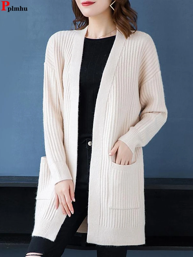 Mid Length Oversize 5xl 90kg Sweater Cardigan Casual Loose Soft Sueter Coats Basic Solid Color Knitwears Tops Spring New