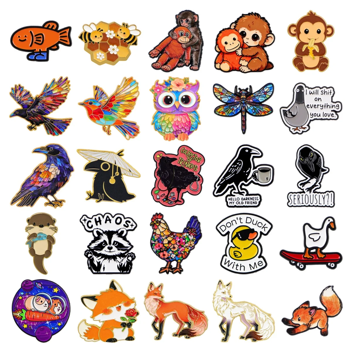 Cartoon Monkey, Fox & Bird Enamel Pins Cute Animal Brooches for Women Badges on Backpack Clothing Accessories Jewelry Gifts