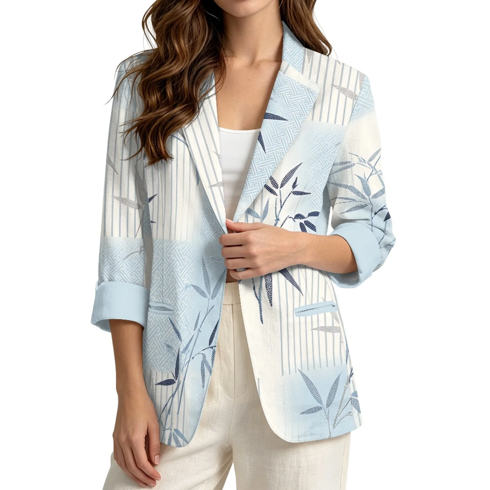 PENSTROLL Linen Style Open Front Blazer, Loose Fit S-3XL Beach Cover up Jacket for Women, Casual Loungewear and Business Wear