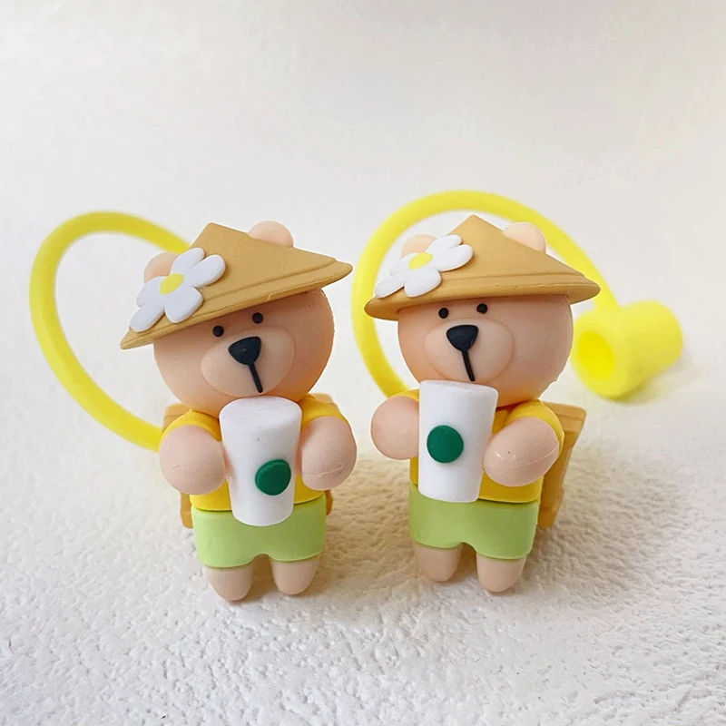 1PC Cute Bear Silicone Straw Cover For 7-8mm Food Grade Silicone Dust-proof Heat-resistant Straw Plug Cap Sippy Cup Accessories