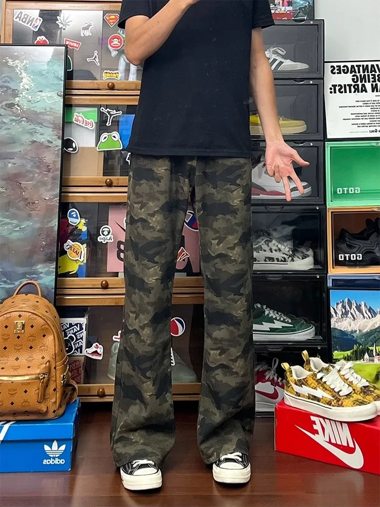 

Cleanfit Camouflage Workwear Jeans Men's High Street Vintage Straight Leg Micro Flared Knife Pants Autumn Faion Youth