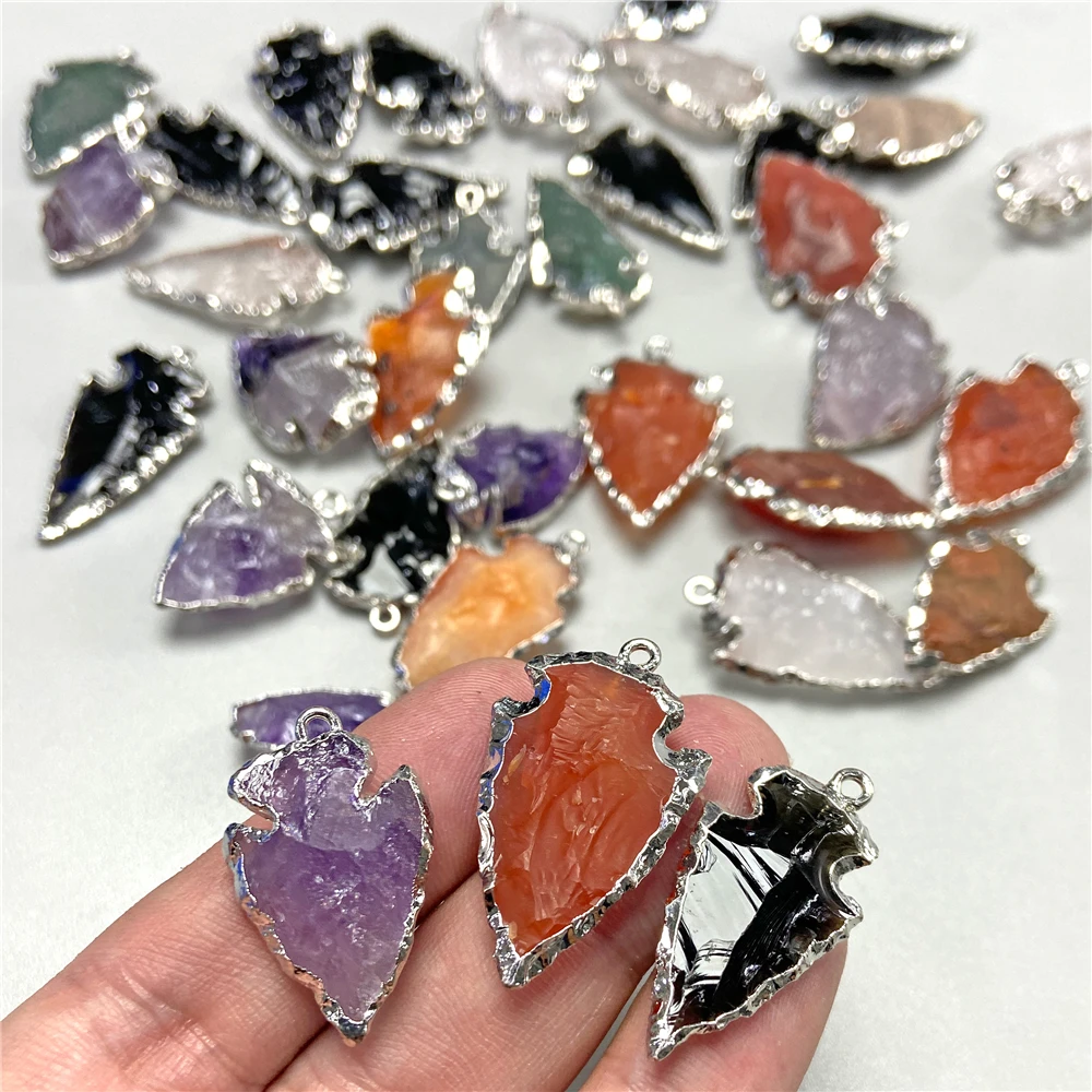 Real Stone Arrows Necklace Pendant Raw Crystal Quartz Pendant Craft Amethyst Obsidian Arrowhead Energy Lucky Charms Making Diy