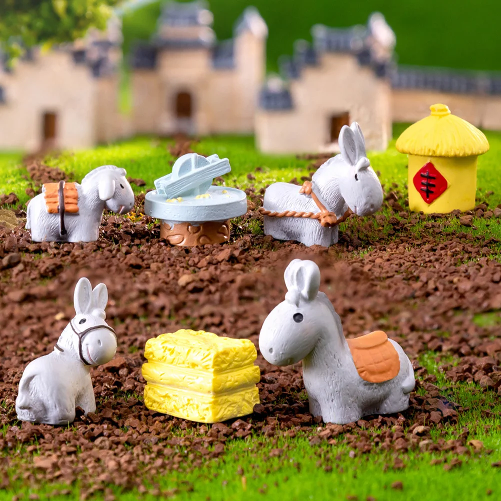 

7 Pcs Micro Landscape Decoration Animal Donkey Adornment Cake Gardening Ornaments Mini Resin Statue Miniature Crafts Yard