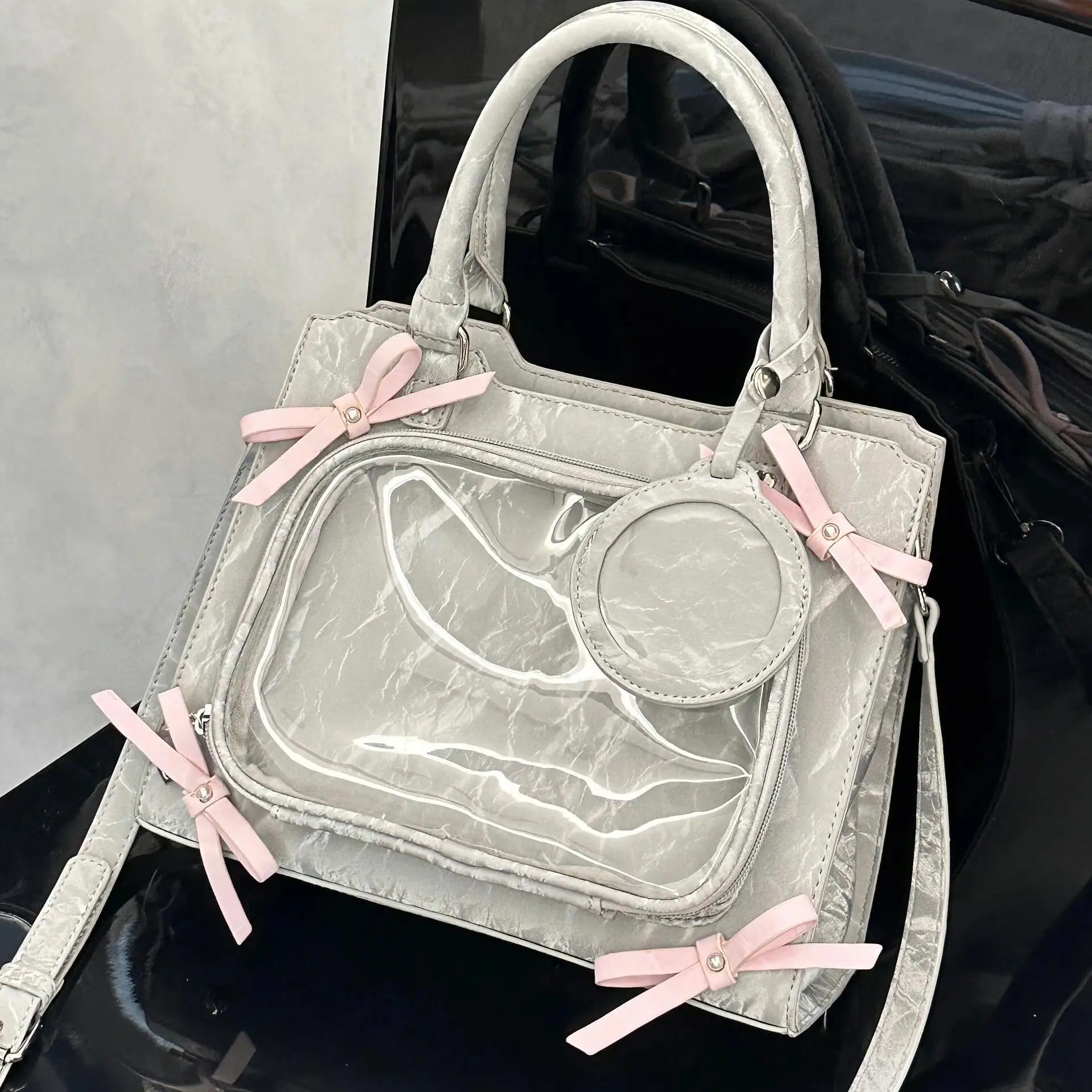 Vintage Chic Bow Transparent Zipper Ita Bag Sweet Y2k Estetyczne urocze torby na ramię Moda Luksusowy design Damskie torebki na ramię