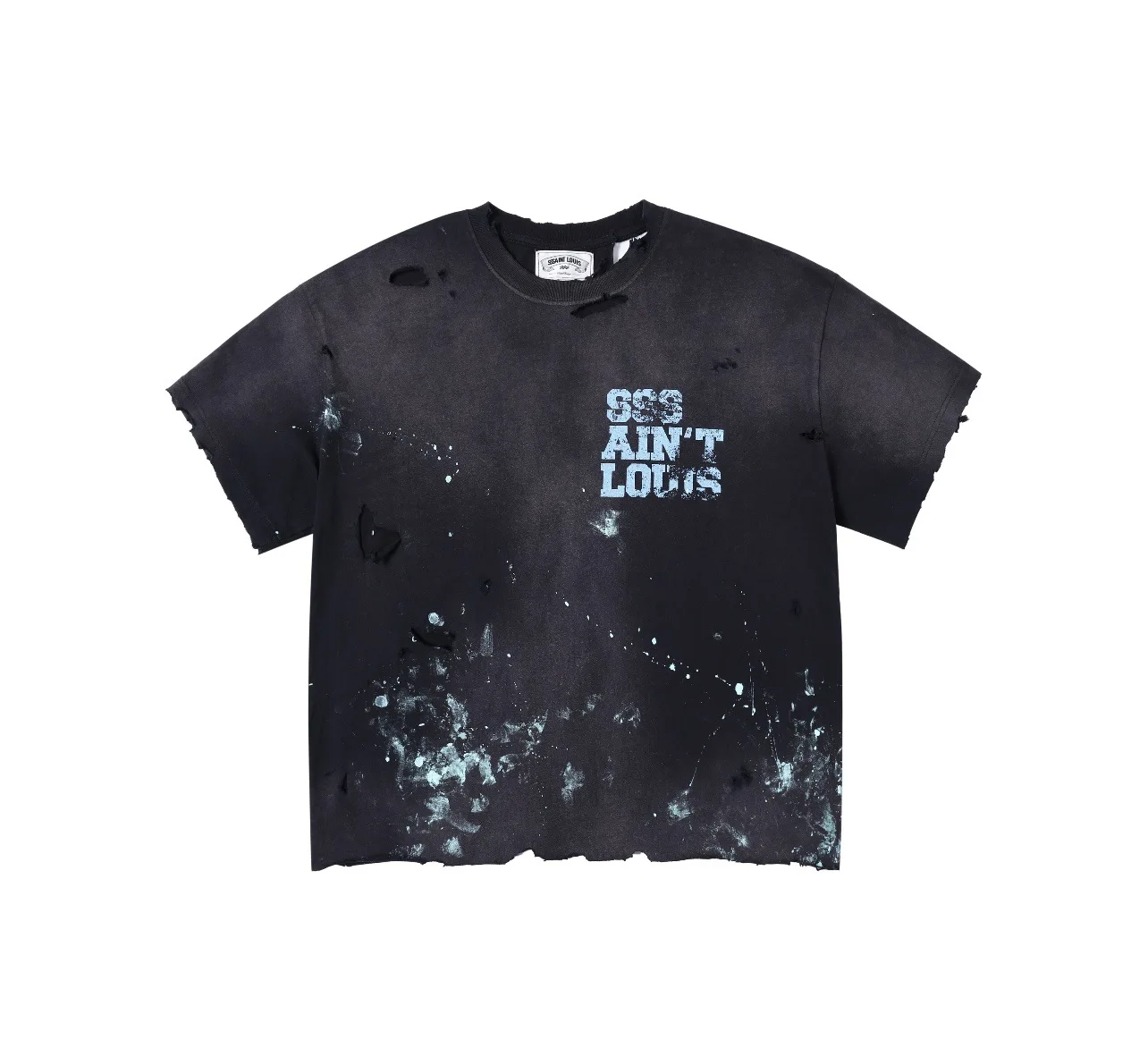 SSSAINT LOUIS Handmade distressed logo letter print round-neck short-sleeved T-shirt for men and women
