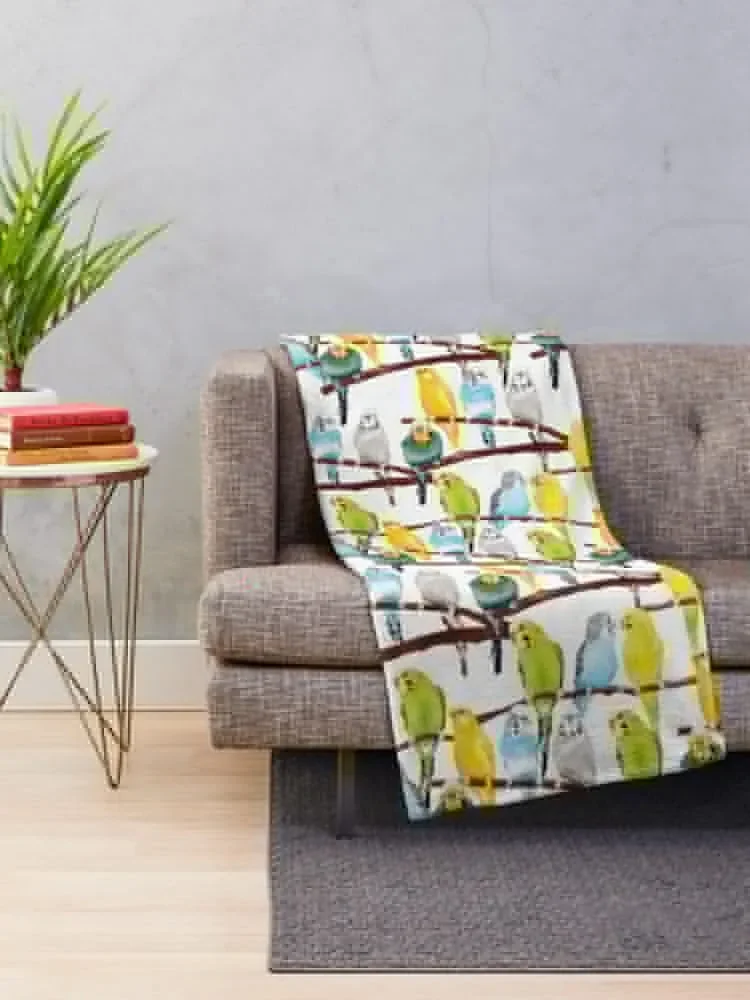 Budgie pattern watercolour Throw Blanket Thermals For Travel Shaggy Designers Blankets