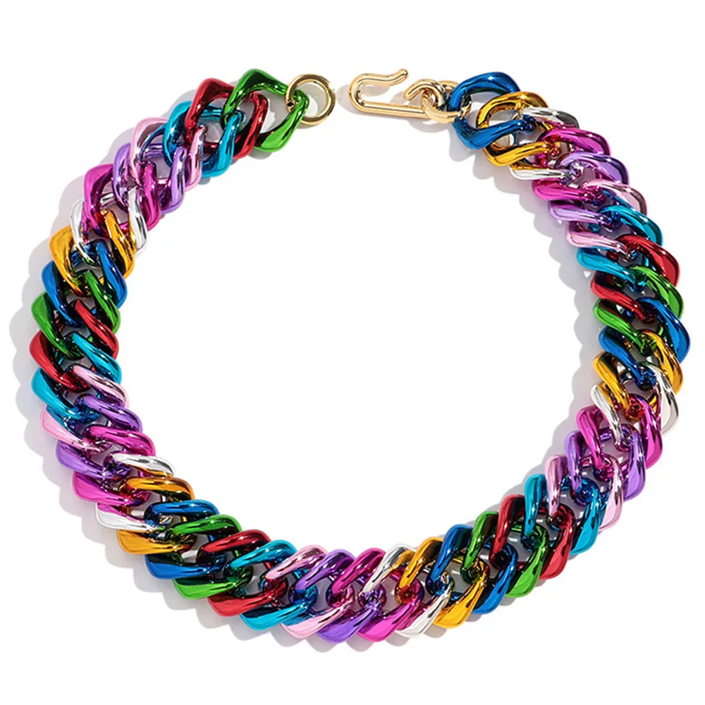 Trendige Acryl-Metall-Farbige Chunk-Ketten-Halskette Hiphop Geometrische Gliederkette Collier-Halskette 2026 Modeschmuck Geschenke