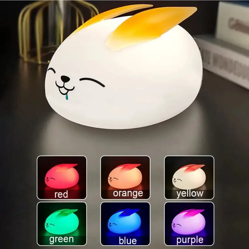 Touch Sensor RGB LED Rabbit Night Light 7 Colors Battery Powered Silicone Bunny Lamp for Children Baby Toy Festival Gift