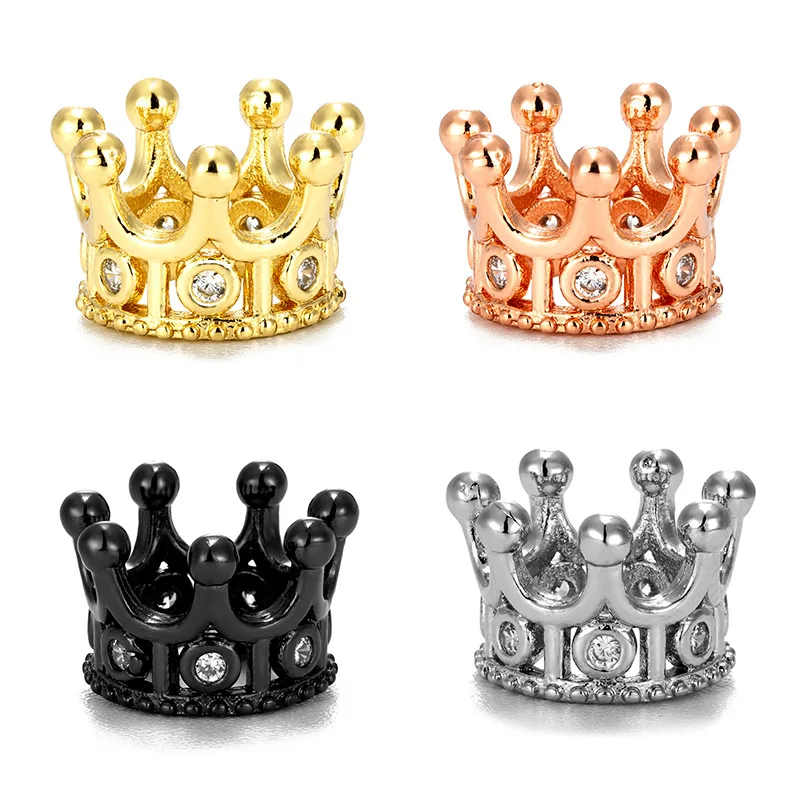 Micro Pave Cubic Zircon Crown Charms para Homens, DIY Spacer Beads, Pulseira Fazer Jóias, Disco de 8mm, Suprimentos Bola Redonda, Atacado, 1Pc