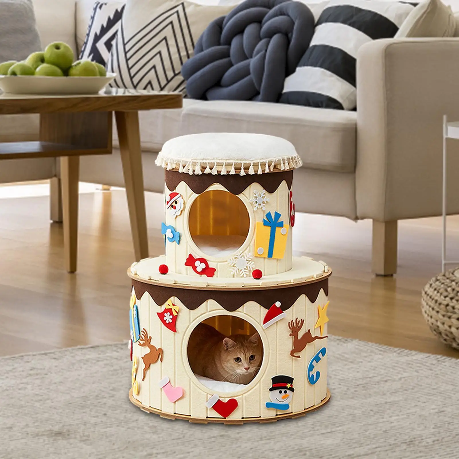 Cat Bed House Covered Condo Home Decoration Multifunctional Felt Cat Bed Cave Cat Hide Cube for Rest Sleeping Exercising Hide