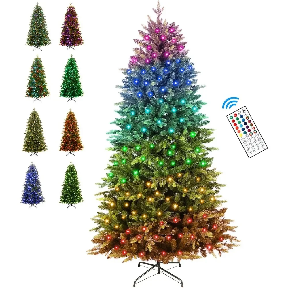 Hinged Christmas Tree with 320 Color Changing RGB Lights,Remote Control,Fake Pre-Lit Lush Fir Tree with 1874 Branch Tips