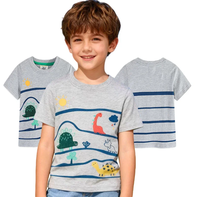 Kids Jumping Meters Dinosaurs Print T-Shirt Summer Short Sleeve Fashion Tees for Boys And Girls 2-7T Baby Clothes Hot Selling