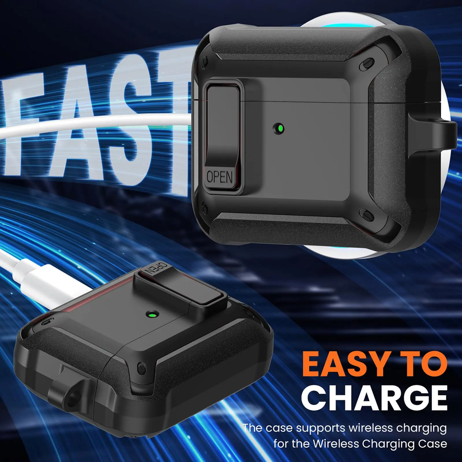 for AirPods Pro 3 Case Secure Lock 2025 Shockproof Protective Case Cover with Cleaning Kit&keychain Case for AirPods Pro 3 Men