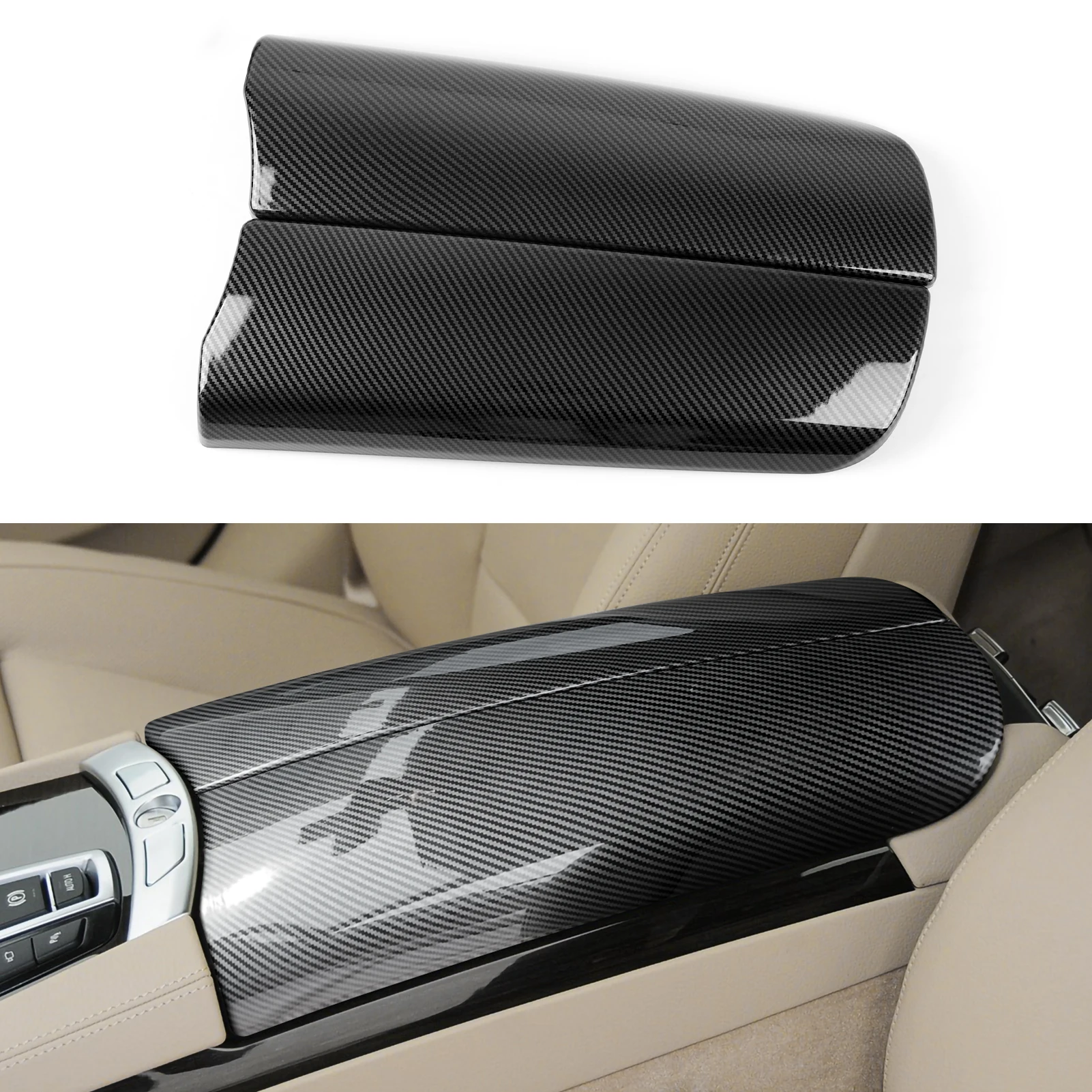 

For BMW 7 Series F01 F02 2008-2015 Accessories Car Armrest Cover Lid ABS Carbon Fiber Trim Center Console Storage Box Cover