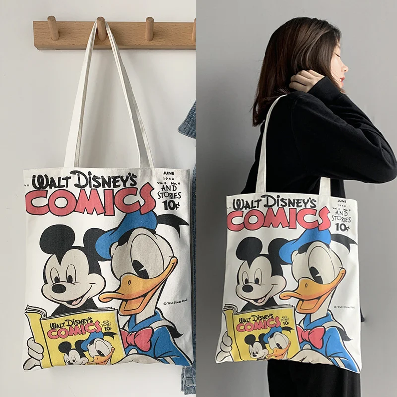 

Disney Mickey Mouse Tote Bag Anime Graffiti Shoulder Shopping Handbag Student Fashion Travel Zipper Book Shoulder Canvas Bags