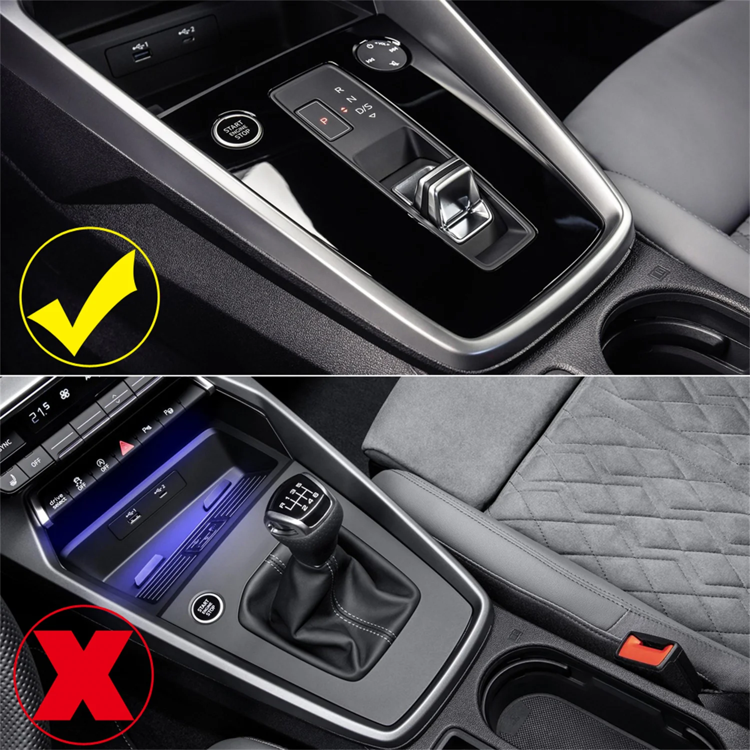 For Audi A3 8Y 2021 2022 2023 LHD!!! Carbon Black Interior Gear Shift Panel Cover Decorative Trim ABS Car Accessories 1pcs