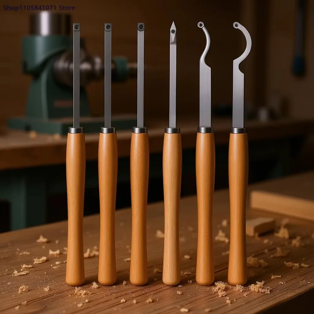 6-Piece HSS Wood Lathe Chisel Set Straight Handle Wood Turning Tools for Woodworking Trimming Machine DIY Craft