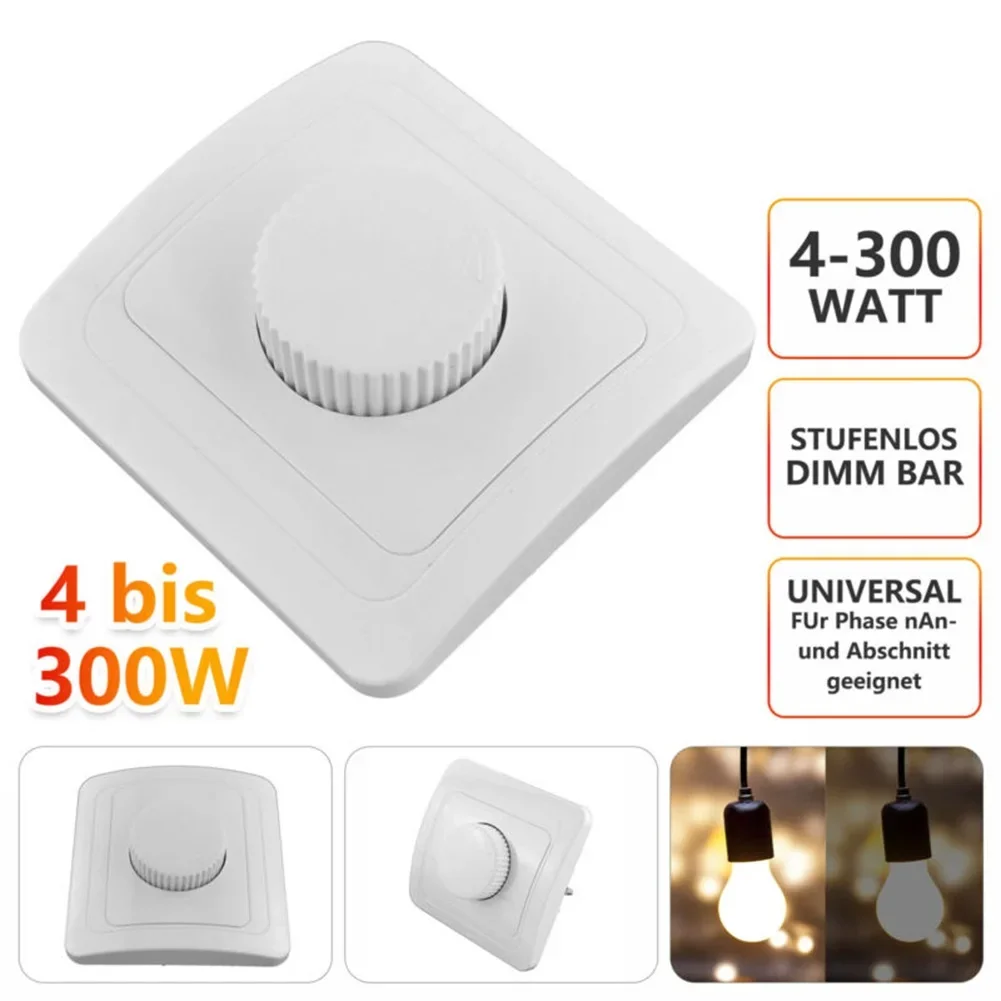 Dimmer Rotary Dimmer Switch Light Adjustable Brightness Controller 230V 4 To 300W For Flush-Mounted Dimmable Lamps Lighting