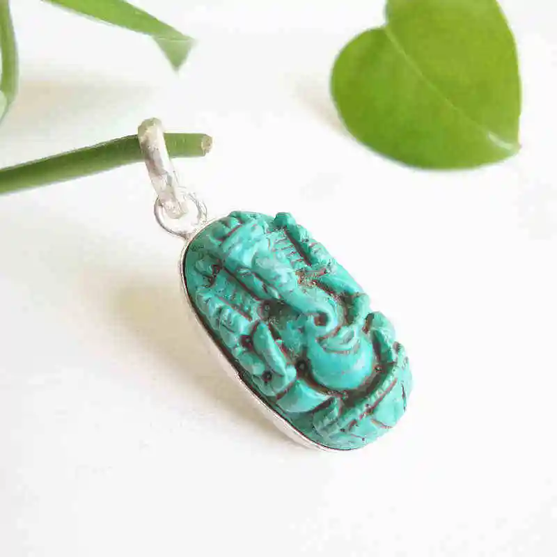 Tibet Amulet Charms Turquoise Aqua Color Clay Sculpture Amulets Ganesh Pendants TBP681