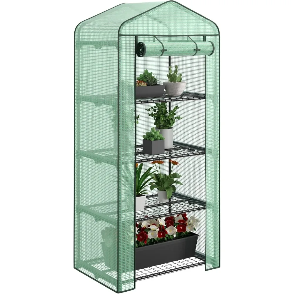 

4 Tier Mini Greenhouse Indoor Outdoor with PE Cover and Roll-Up Zipper Door, Portable Waterproof Cloth Greenhouse Tent Grow Seed