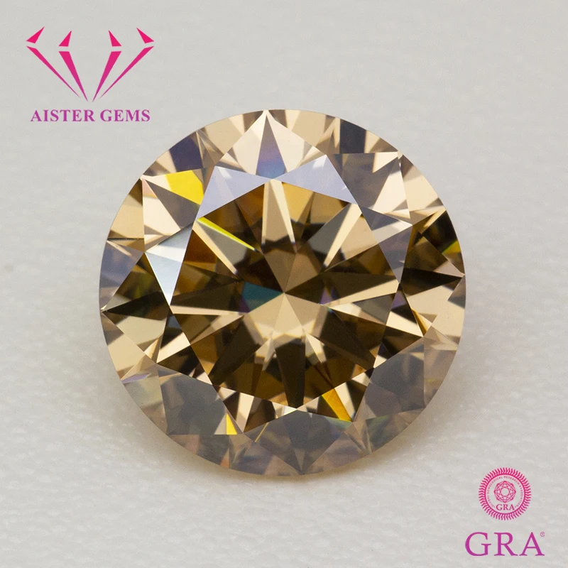 Never Fade Natural Champagne Moissanite Stone with Certificate 0.5-20.0ct 3EX Round Cut Pass Diamond Tester with GRA Report