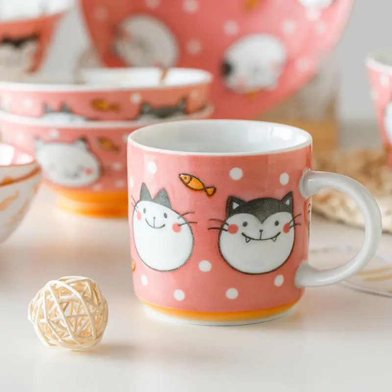 

Japanese Ceramic Cup, Cat Mug, Breakfast, Dessert, Water Cups, Milk, Coffee Cute Drinkware