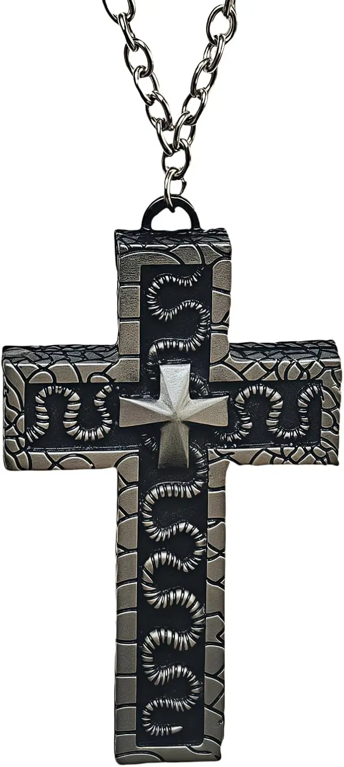 

Ожерелье с кальмарами, ожерелье с крестом Game Secret Compartment из сплава, 3D стереорезьба, мужское винтажное ожерелье с большим крестом