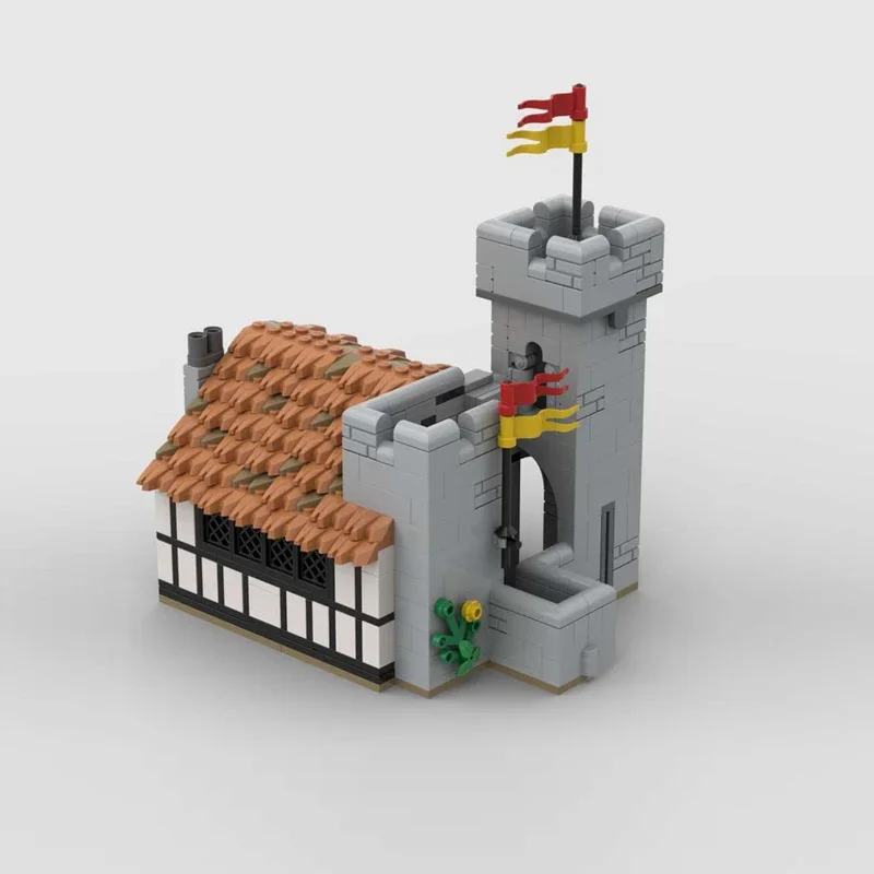 Medieval Street View Model MOC Building Bricks Grass House Retro Inn Modular Technology Gifts Holiday Assemble Children Toy Suit