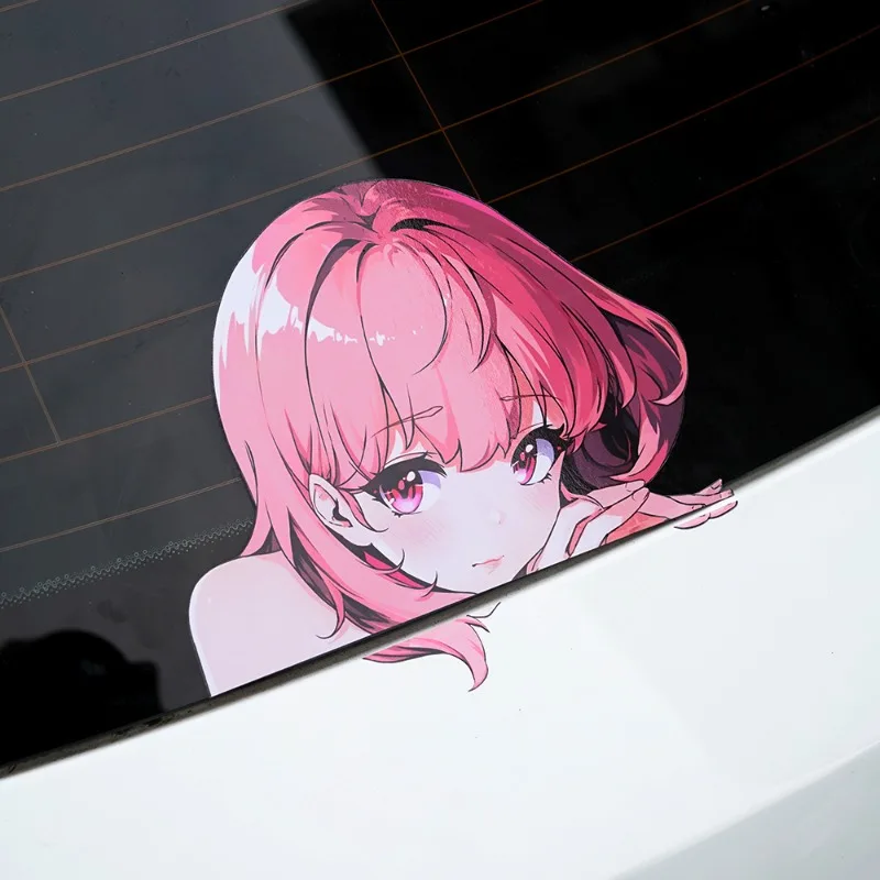 Cute Anime Girl Peeking Vinyl Sticker, Waterproof Scratch Cover Decal for Car Windows & Trunk view 5