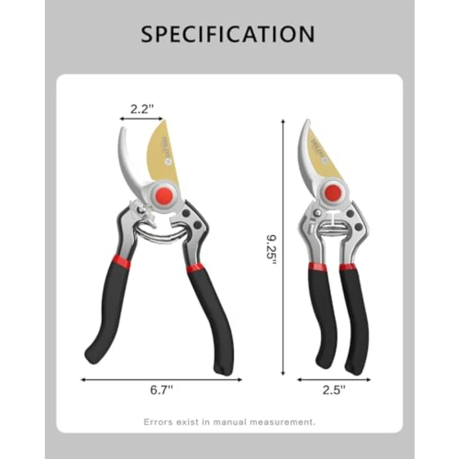 9.25 Tesouras de poda resistentes para jardineiros profissionais: design de desvio com lâmina revestida de teflon de aço SK5 para cortes suaves 1 C