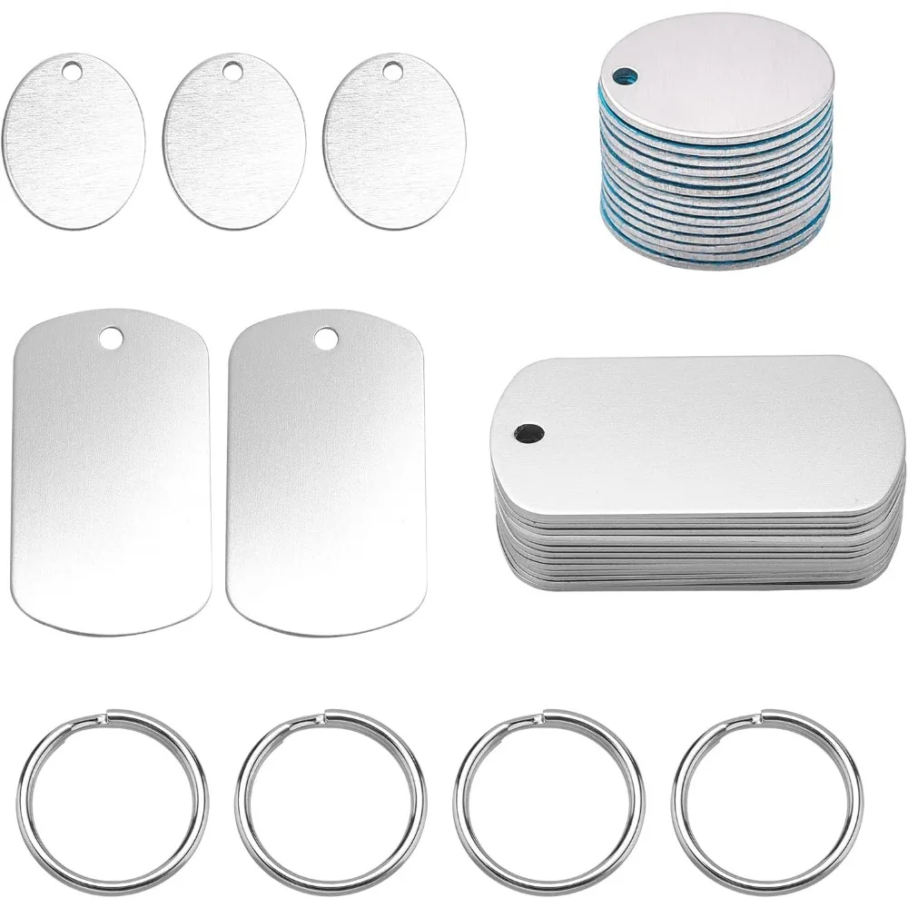 

28 шт. пустые подвески, брелок для ключей, набор для самостоятельного изготовления, серебряные овальные прямоугольные заготовки, бирки, алюминиевые пустые штамповочные бирки, подвески, подвески