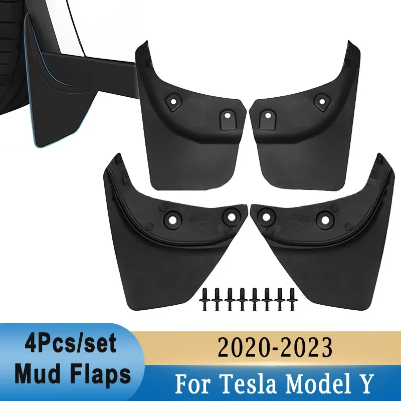 4Pcs Front & Rear Wheel Fender Mudguard For Tesla Model Y 2020-2023 Punch-free Mudflaps Protective Splash Guards Flares PVC