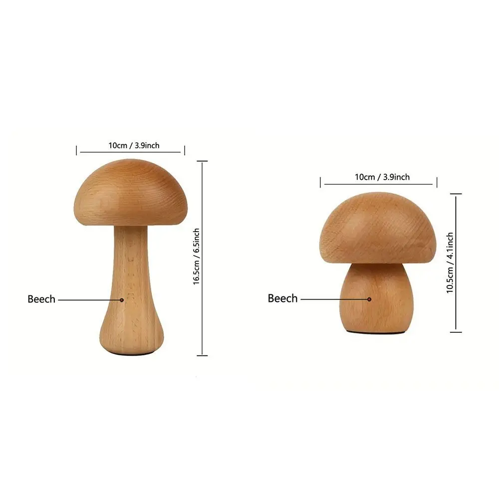 Wooden Mushroom Night Light com Touch Switch, Lâmpadas para dormir para o quarto, Sala de madeira