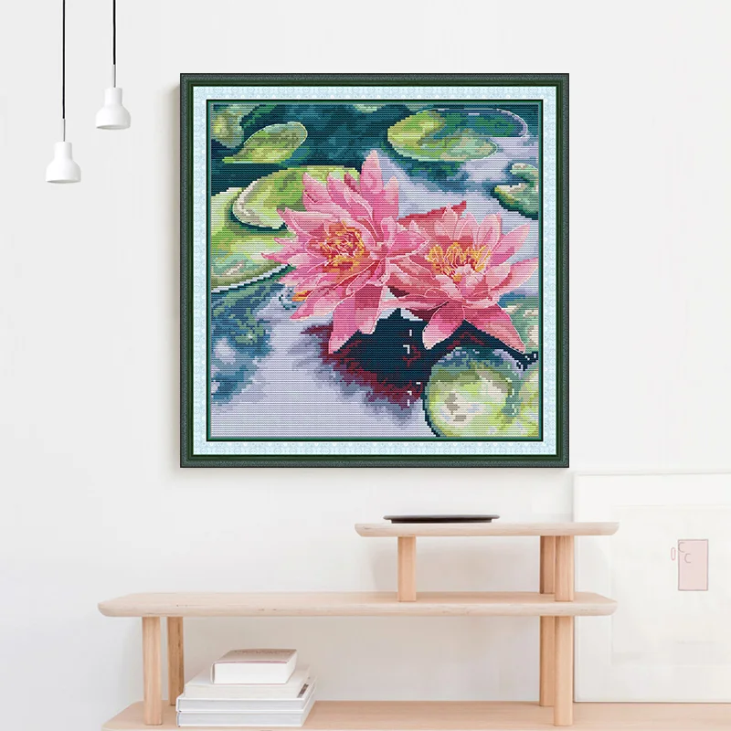 Joy Sunday Cross Stitch with Water Lily Flower DIY Kit New Fashionable 11CT 14CT Cloth Embroidery Printed Fabric Set Handicraft