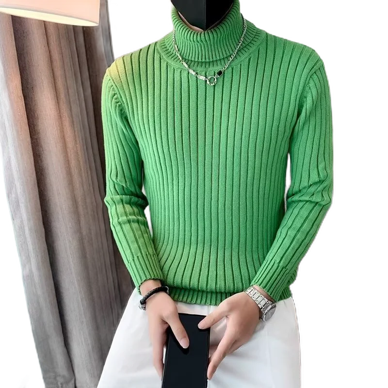 Maglione lavorato a maglia da uomo a collo alto invernale Thiened Colore basic giovanile Casual lungo Sve Top caldo in fibra di poliestere