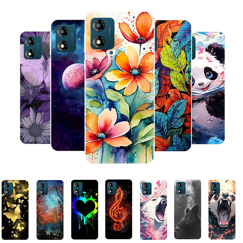 

Silicone Case For Moto E13 Flowers Panda Coque Fundas For Motorola Moto E13 E 13 MotoE13 Case Soft TPU Protective Cover